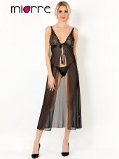 Ayarlanabilir Askılı Dantelli Transparan Gecelik Takım thumbnail 3