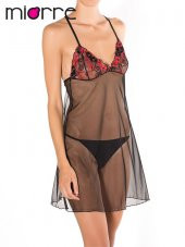 Iridescent Sırtı Çapraz Askılı Güpürlü Transparan Gecelik Takım thumbnail 3