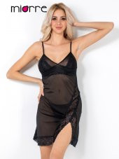 Chic İnce Askılı Dantel Detaylı Transparan Gecelik Takım thumbnail 1