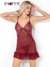 Limerence Etek Ucu Fırfır Detaylı Transparan Gecelik Takım thumbnail 3