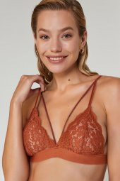 Velvet Dantelli Üçgen Pudra Bralet Takım - 2