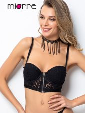 Push-Up Dolgulu Dantelli Çapraz Askılı Fermuarlı Büstiyer - 2