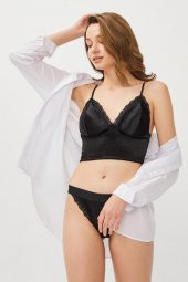 Kadın Düz Kadife Bralet Takımı Siyah cansoy-kdf314 - 3