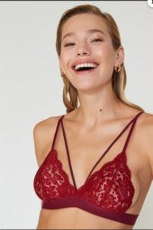 Velvet Dantelli Üçgen Pudra Bralet Takım - 3