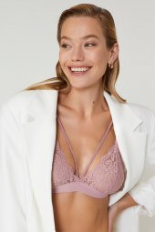 Velvet Dantelli Üçgen Pudra Bralet Takım - 3