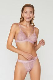 Velvet Dantelli Üçgen Pudra Bralet Takım - 4