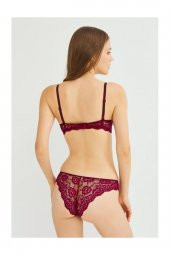 Kadın Bordo Destekli Balenli Dantel Sütyen Takım 122T_DOLU thumbnail 3