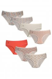 Kadın Turuncu Tonlarında Çiçek Desenli Pamuklu Bato Külot  7li Paket thumbnail 1