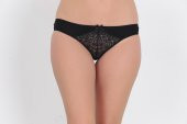Ön ve Arkası Dantelli Düşük Bel Slim Külot Siyah thumbnail 1