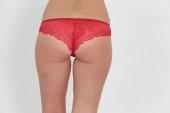 Ön ve Arka Dantelli Düşük Bel Slim Külot Kırmızı - 3