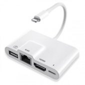 Coofbe İpad iphone RJ45 HDMI Dönüştürücü 3İN1 İphone 1000Mbps Rj45 HDMİ OTG Hub İphone Ethernet Kablosu - 1