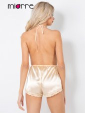 Sırt ve Göğüs Dekolteli Saten Şortlu Tulum thumbnail 4