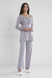 Penye Dantelli Pijama Takımı - 1