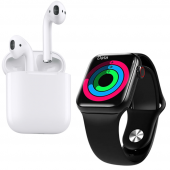 Airpods Seri 2 Anc Özellikli Bluetooth Kablosuz Kulaklık HW12 Full Ekran Siyah Akıllı Saat - 1