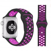 Watch Siyah-Pembe Nike Kordon 42-44 mm Esnek Silikon Delikli Şık Tasarım - 1