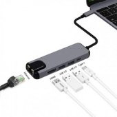 Coofbe 5in1 Type C Dönüştürücü Type C to RJ45 HDMİ USB Dönüştürücü Type C Görüntü Aktarım Ethernet Kiti - 2