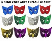 Parti Aksesuar Maskeli Balo Partisi Görünümlü Retro Parti Gözlüğü 6 Renk 12 Adet - 1