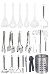 20 Parça Yemek Hazırlık Seti,Teflon Kepçe Seti,Metal Kaşıklık,Maşa Seti,Soyacak,Sarımsak Ezeceği - 1