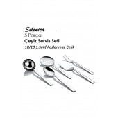 5li Lüx Servis Kaşık Kepçe Spatula Kevgir Çatal Seti, Sunum Servis Seti - 1