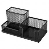 Metal Perfore 3 Gözlü Set, 3 bölmeli tel kalemlik -Siyah thumbnail 1