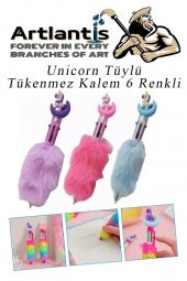 Unicorn Tüylü Tükenmez Kalem 6 Renkli 1 Adet Pembe Pelüş Tükenmez Kalem 6lı Renk Sevimli Hediye Peluş Süslü Tükenmez Kalem - 2
