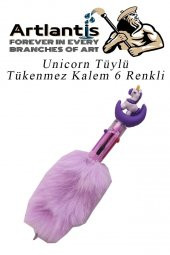 Unicorn Tüylü Tükenmez Kalem 6 Renkli 1 Adet Mor Pelüş Tükenmez Kalem 6lı Renk Sevimli Hediye Peluş Süslü Tükenmez Kalem - 1