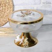 Selim Dekor Butterfly Kapaklı Büyük Meyvelik Altın - 1