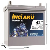 İNCİ 12V 42 AH Amper ASIA İNCE KUTUP AKÜ - 2