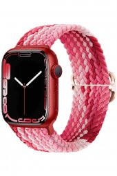 Apple Watch Kordon 3 4 5 6 7 Se 42mm 44mm 45mm Örgü Tokalı Kordon Pembe Beyaz - 1