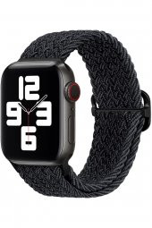 Apple Watch Kordon 3 4 5 6 7 Se 38mm 40mm 41mm Örgü Tokalı Kordon Siyah Kırçıllı - 1