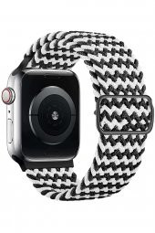 Apple Watch Kordon 3 4 5 6 7 Se 42mm 44mm 45mm Örgü Tokalı Kordon Siyah Beyaz - 1