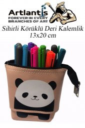 Körüklü Kalemlik Panda 1 Adet Pudra Renk Sihirli Körüklü Deri Kalemlik Kalem Çantası Sevimli Panda Kalem Kutusu - 2