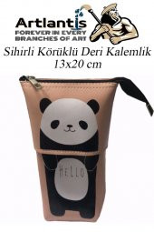Körüklü Kalemlik Panda 1 Adet Pudra Renk Sihirli Körüklü Deri Kalemlik Kalem Çantası Sevimli Panda Kalem Kutusu - 1