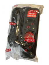 Ayka 3 Lü Darbe (Akım) Korumalı Grup Priz 2 Metre Siyah (2 Adet) - 1