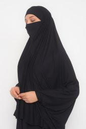 Kollu Sufle Çarşaf Üstü Peçeli Pratik Tesettür Hijab - Nikaplı Namaz Örtüsü - 7