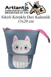 Körüklü Kalemlik Kedi 1 Adet Mavi Renk Sihirli Körüklü Deri Kalemlik Kalem Çantası Sevimli Kedi Kalem Kutusu - 2