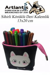 Körüklü Kalemlik Kedi 1 Adet Siyah Renk Sihirli Körüklü Deri Kalemlik Kalem Çantası Sevimli Kedi Kalem Kutusu - 3