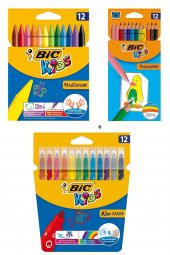 Bic Pastel Boya Kalemi 12li + Kuru Boya Kalemi 12li + Yıkanabilir Keçeli Boya Kalemi 12li - 1
