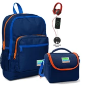 Coral High Okul Çantası ve Termal Beslenme Çanta Seti - Erkek Çocuk Lacivert Kırmızı USB ve AUX Çıkışlı - 1