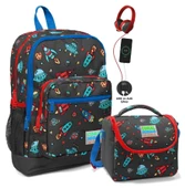 Coral High Okul Çantası ve Beslenme Çantası Seti - Erkek Çocuk Gri Mavi Uzay - USB Soketli thumbnail 1