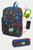Coral High Kids Koyu Gri Kırmızı Uzay Desenli USB'li 2'li Okul Çanta Seti - Erkek Çocuk thumbnail 1