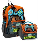 Coral High Erkek Çocuk İlkokul Okul Sırt Çantası ve Beslenme Çanta Seti - Turuncu Gamers - 1