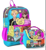 Coral High Mavi Pembe Anime Okul Sırt ve Beslenme Çantası Seti - Kız Çocuk - Dört Bölmeli thumbnail 1