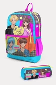 Coral High Kids Gri Mavi Pembe Anime Desenli 2'li Okul Çanta Seti - Kız Çocuk - 1