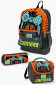 Coral High Kids Gri Turuncu Gamer Desenli 3'lü Okul Çanta Seti - Erkek Çocuk thumbnail 1