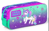 Coral High İki Bölmeli Kız Çocuk Yeşil Mor Unicorn Kalem Çantası Kalemlik - 1