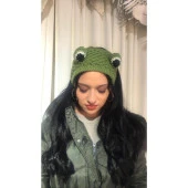 Bandana Örgü Yeşil Kurbağa Göz Saç Bandana Taç Toka Kız Kadın Esnek thumbnail 1