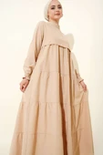 Katlı Model Bej Elbise - 2