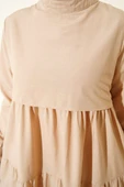 Katlı Model Bej Elbise - 4