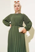 Piliseli Kemerli Ayrobin Elbise Haki thumbnail 2